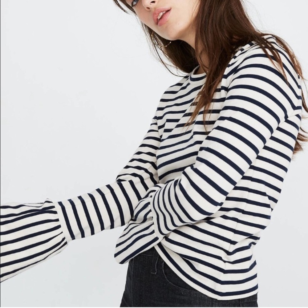 Madewell Striped Play Ruffle Cuff top blouse size XS